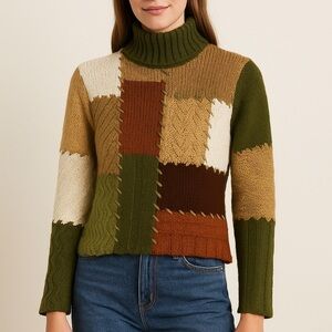 Dressbarn Wool Blend Patchwork Knit Sweater Medium –